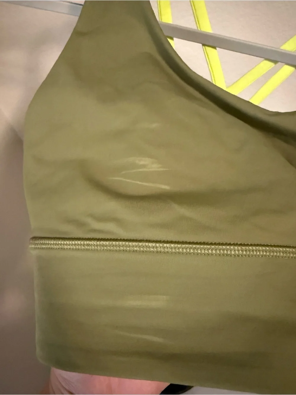 Lululemon Energy Bra Longline Olive Green Neon Yellow Straps Size 6